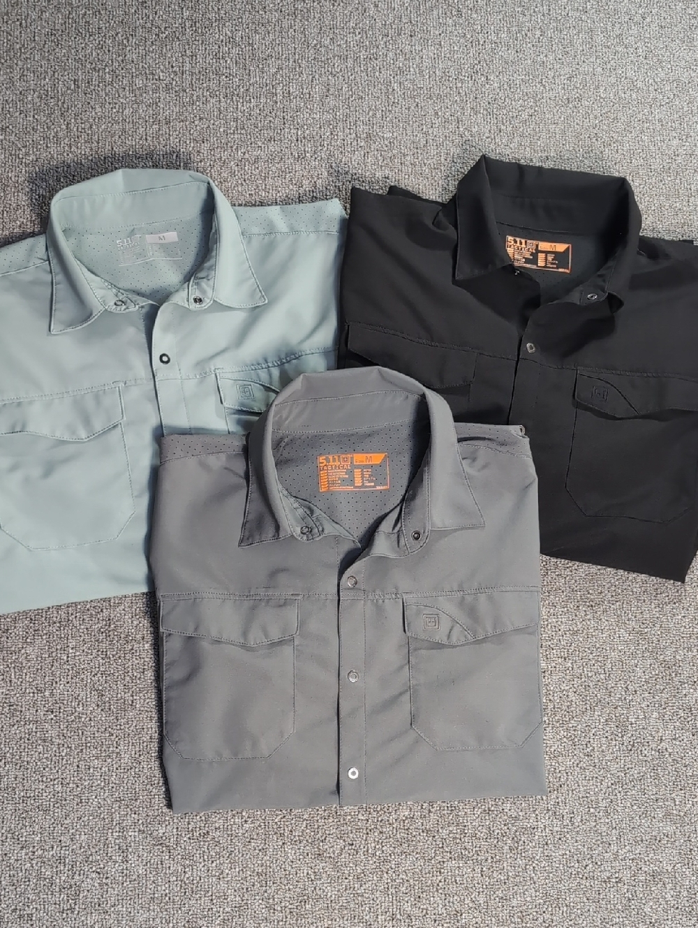 5.11 Tactical Freedom Flex Short Sleeve Shirt Sz Med - Lot of 3 Gray/Black/Teal